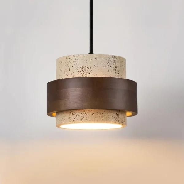 Led Pendant Lamp Bedroom Beside Chandelier Small Stone Light Wood Walnut Color Hanging Lighting Fixture Retro Bar Restaurant - Image 6