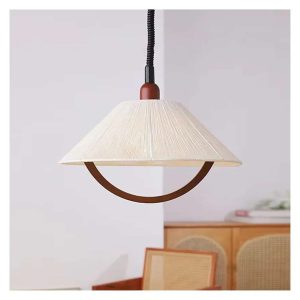 Adjustable Dining Room Pendant Lamp Japanese Woven Hemp Rope Wooden Art Dining Table Bedroom Study Lighting,Modern/48CM