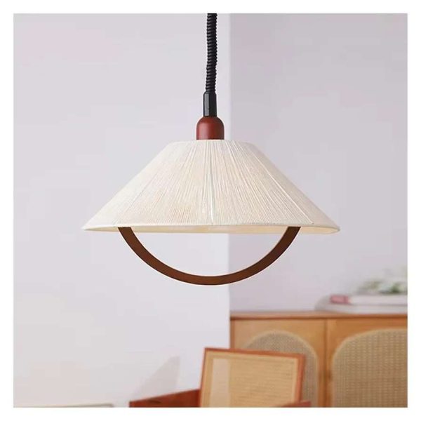 Adjustable Dining Room Pendant Lamp Japanese Woven Hemp Rope Wooden Art Dining Table Bedroom Study Lighting,Modern/48CM