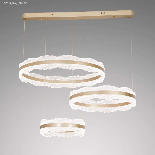 Modern LED Pendant Light 3 Colors (3000K-4000K-6000K) - Remote Color and Brightness Adjustment - Adjustable Double Circle Design 40+60cm - 115W/80+60+40CM/60CM - For Dining Room, Kitchen and Bedroom - Gold - Image 2