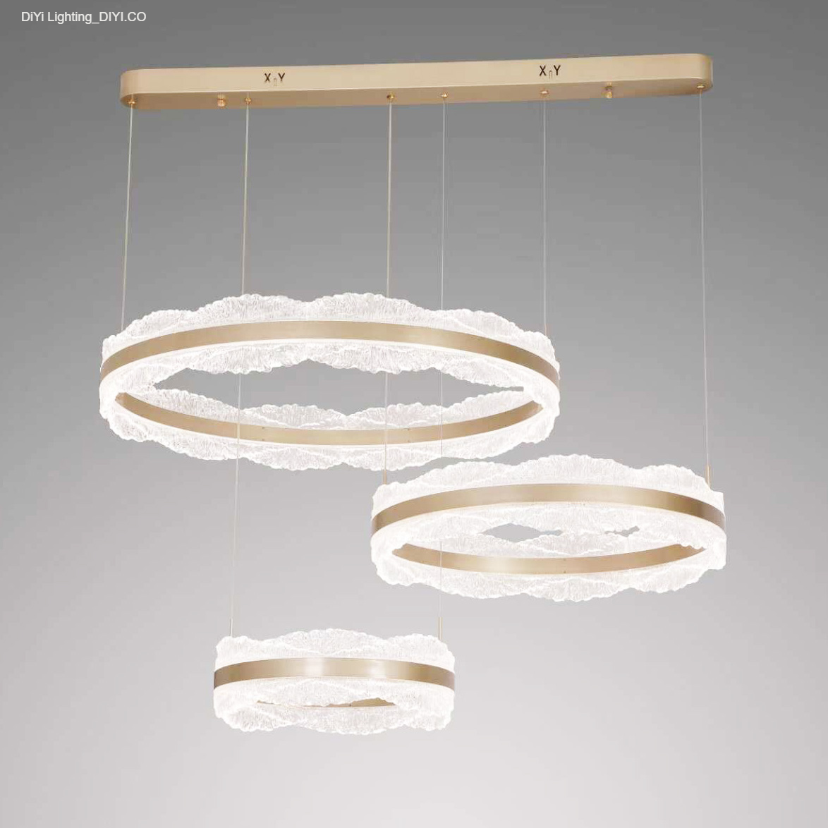 Modern LED Pendant Light 3 Colors (3000K-4000K-6000K) - Remote Color and Brightness Adjustment - Adjustable Double Circle Design 40+60cm - 115W/80+60+40CM/60CM - For Dining Room, Kitchen and Bedroom - Gold - Image 2