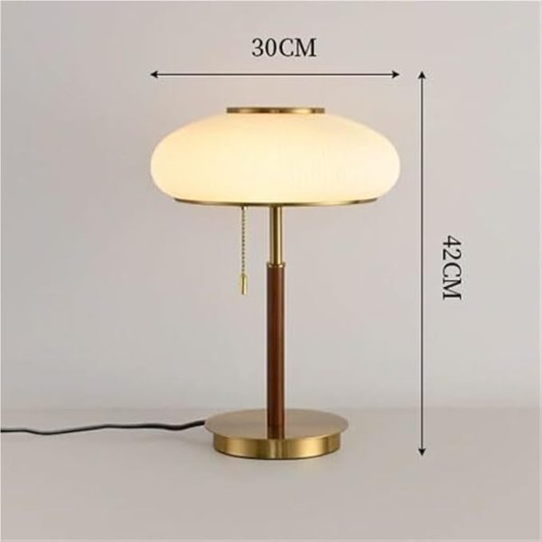 Vintage Walnut Bedside Desk Lamp White Ribbed Glass Table Lamps Dome Desktop Night Stand Light for Home Decor and Study Room(White Light) - Image 3