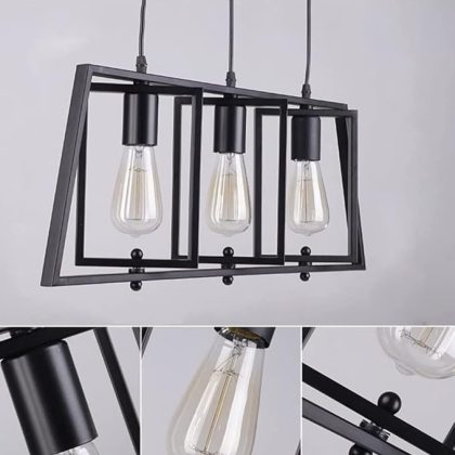 Modern Industrial 3 & 5-Light Pendant Lighting for Kitchen Island,Matte Black Metal Hanging Pendant Light Open Linear Hanging Light Adjustable Height for Dinning Room Foyer