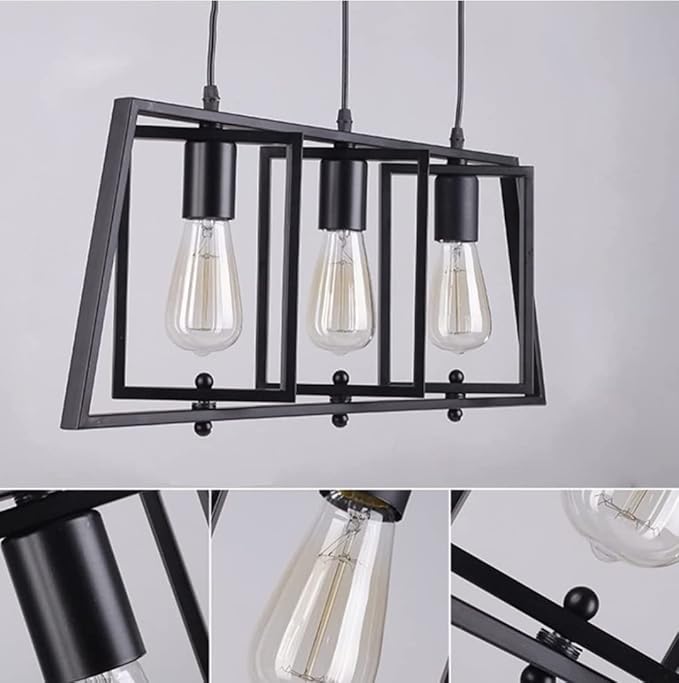 Modern Industrial 3 & 5-Light Pendant Lighting for Kitchen Island,Matte Black Metal Hanging Pendant Light Open Linear Hanging Light Adjustable Height for Dinning Room Foyer