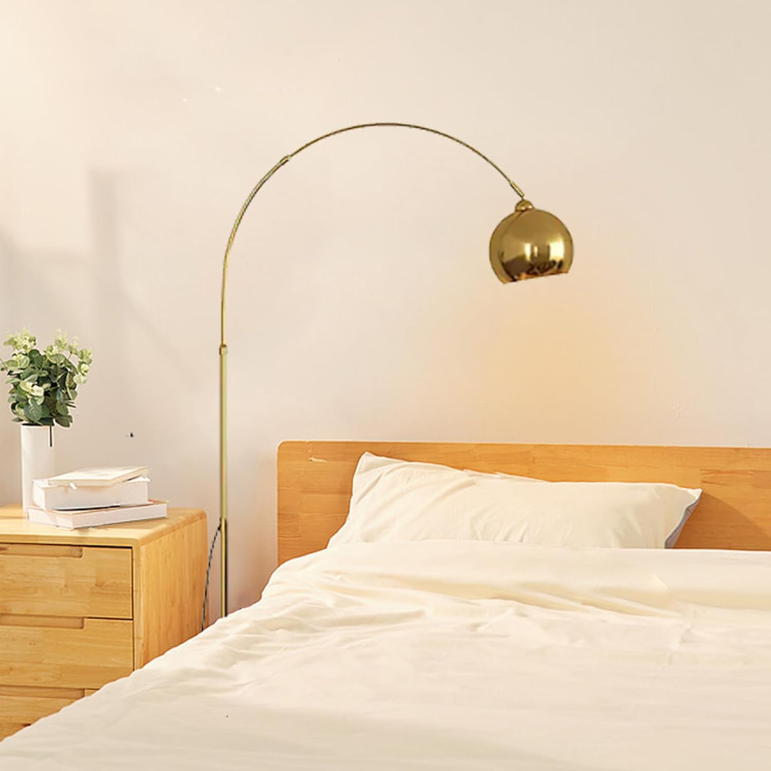 Gold Modern Arc Floor Lamp, 70.9in Arc Floor Lamp with Inner Gold Metal Shade/SILVER and White Marble Base, Arc Lamps Floor Standing with 5W Bulb, Over Couch Lamp for Living Room, Bedroom - Image 2
