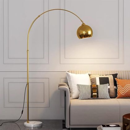 Gold Modern Arc Floor Lamp, 70.9in Arc Floor Lamp with Inner Gold Metal Shade/SILVER and White Marble Base, Arc Lamps Floor Standing with 5W Bulb, Over Couch Lamp for Living Room, Bedroom