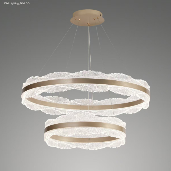 Modern LED Pendant Light 3 Colors (3000K-4000K-6000K) - Remote Color and Brightness Adjustment - Adjustable Double Circle Design 40+60cm - 115W/80+60+40CM/60CM - For Dining Room, Kitchen and Bedroom - Gold - Image 7