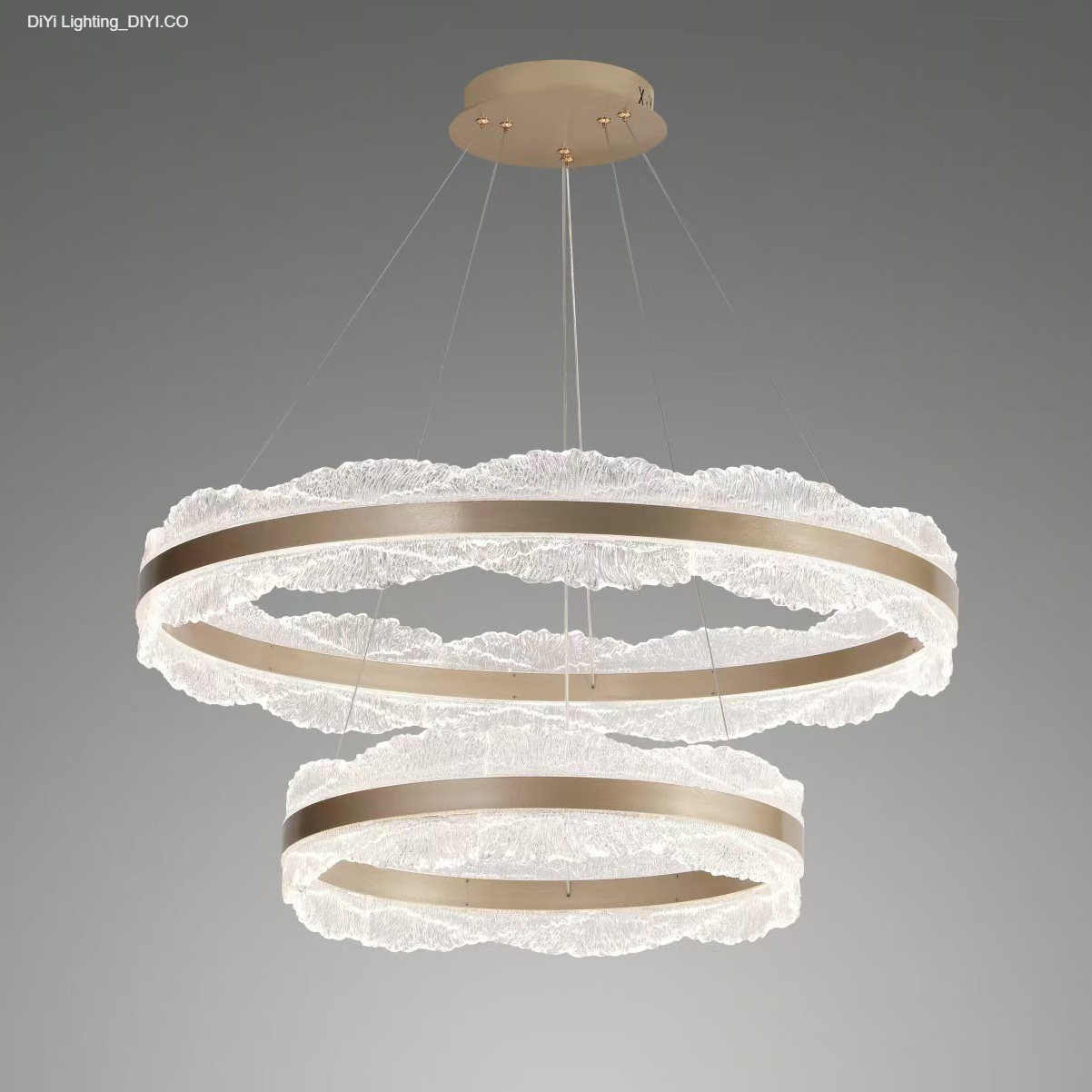 Modern LED Pendant Light 3 Colors (3000K-4000K-6000K) - Remote Color and Brightness Adjustment - Adjustable Double Circle Design 40+60cm - 115W/80+60+40CM/60CM - For Dining Room, Kitchen and Bedroom - Gold - Image 7