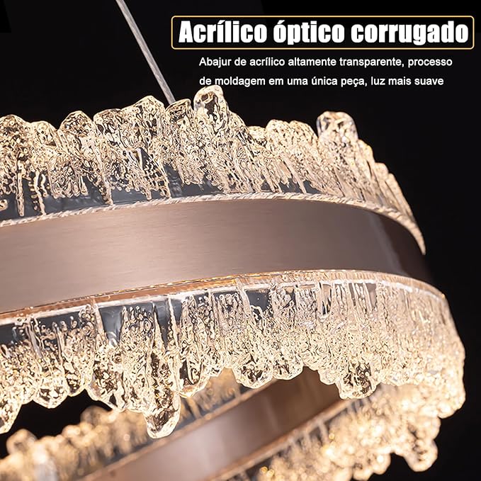 Modern LED Pendant Light 3 Colors (3000K-4000K-6000K) - Remote Color and Brightness Adjustment - Adjustable Double Circle Design 40+60cm - 115W/80+60+40CM/60CM - For Dining Room, Kitchen and Bedroom - Gold - Image 6