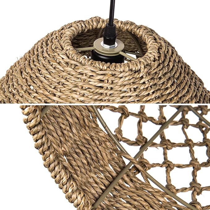 Rattan Chandelier Weaving Chandelier Hand-woven Bohemian Coastal Chandelier Rattan Basket Ceiling Chandelier Suitable for Dining Room Living Room D 11.8 inches * 15.7 inches - Image 7