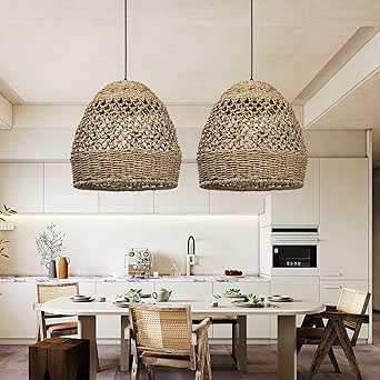 Rattan Chandelier Weaving Chandelier Hand-woven Bohemian Coastal Chandelier Rattan Basket Ceiling Chandelier Suitable for Dining Room Living Room D 11.8 inches * 15.7 inches - Image 5