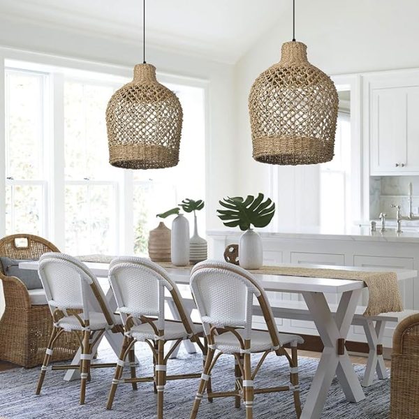 Rattan Chandelier Weaving Chandelier Hand-woven Bohemian Coastal Chandelier Rattan Basket Ceiling Chandelier Suitable for Dining Room Living Room D 11.8 inches * 15.7 inches - Image 4