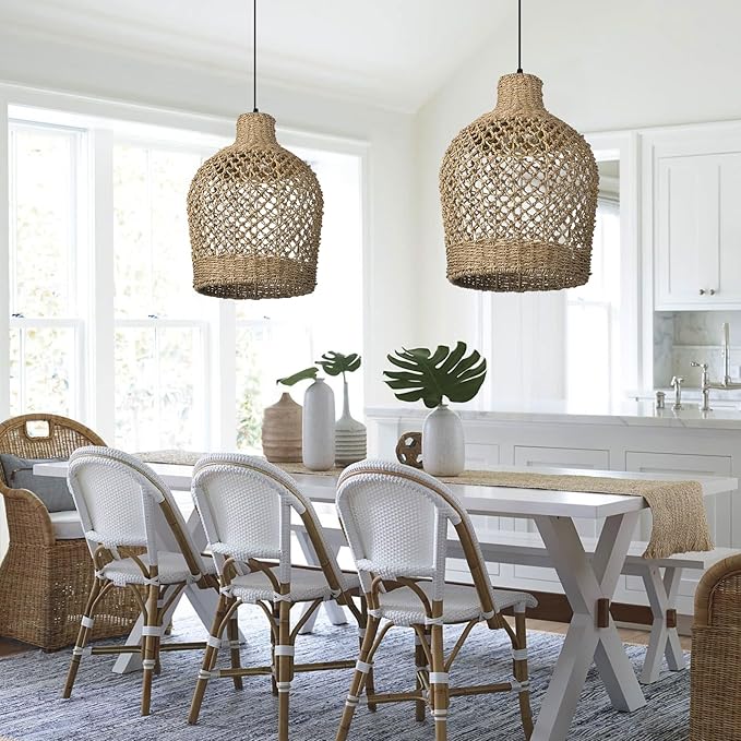 Rattan Chandelier Weaving Chandelier Hand-woven Bohemian Coastal Chandelier Rattan Basket Ceiling Chandelier Suitable for Dining Room Living Room D 11.8 inches * 15.7 inches - Image 4
