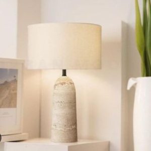 New Post-modern Simple Travertine Table Lamp Living Room Bedroom Bedside Lamp Wabi-sabi Wind Art Deco Advanced Sense