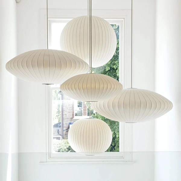 50cm/60CM Silkworm Cocoon Pendant Light Dining Room Showroom Hollow Hanging Lamp Luminaire Single Head Lantern Flat Shape Italian White Cafe House Chandelier - Image 6